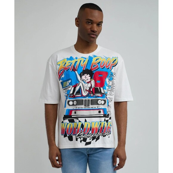 Betty Boop Reason Men’s White Racing Short Sleeve Graphic T-Shirt  Tee XXL - Picture 4 of 10